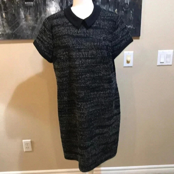 Maison Jules Black Short Sleeve Tweed Textured Collared Short Sleeved Dress-XXL - Picture 1 of 9